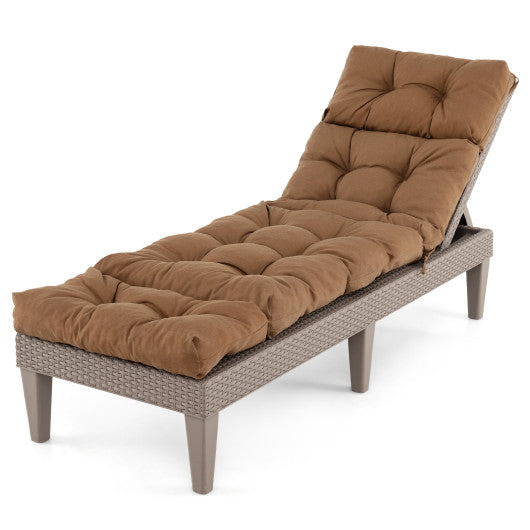 Outdoor Lounge Chaise Cushion with String Ties for Garden Poolside-Brown