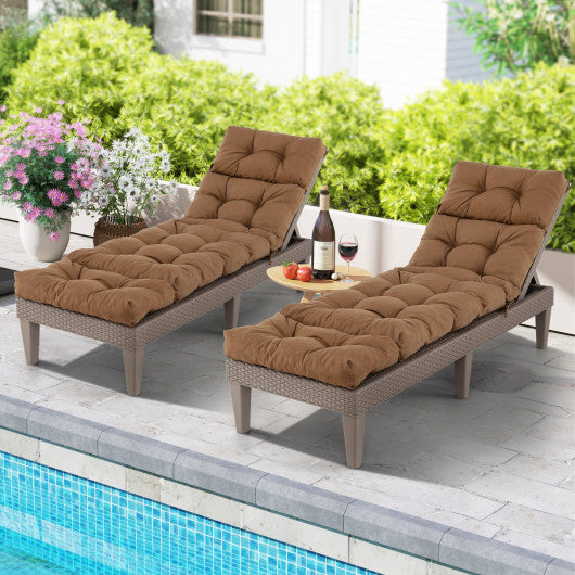 Outdoor Lounge Chaise Cushion with String Ties for Garden Poolside-Brown