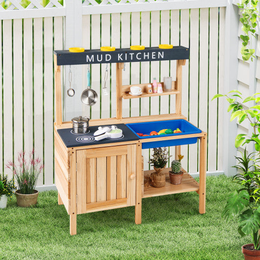 Outdoor Mud Kids Kitchen Playset Wooden Pretend Play Toy with Kitchenware