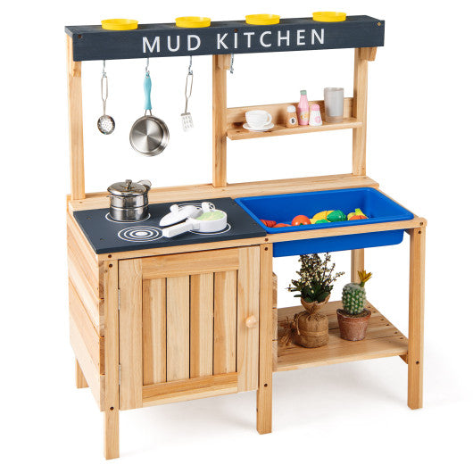 Outdoor Mud Kids Kitchen Playset Wooden Pretend Play Toy with Kitchenware
