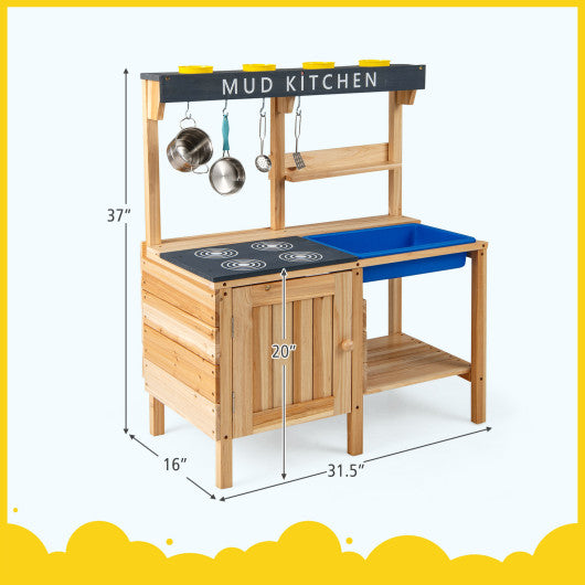 Outdoor Mud Kids Kitchen Playset Wooden Pretend Play Toy with Kitchenware