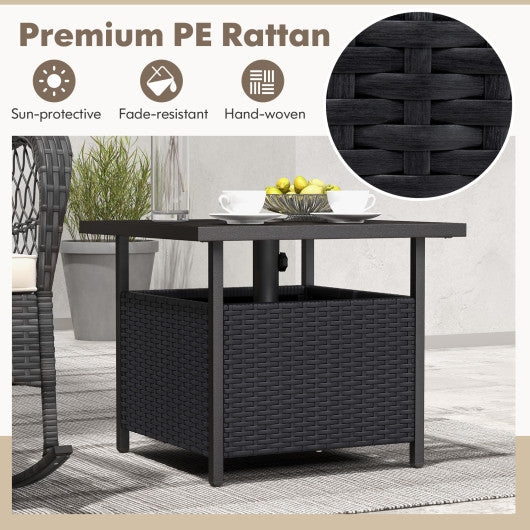 Outdoor Patio Rattan Wicker Steel Side Deck Table-Black