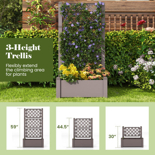 Outdoor Planter Box Self-Watering Raised Garden Bed Trellis with Water Level Indicator-Coffee