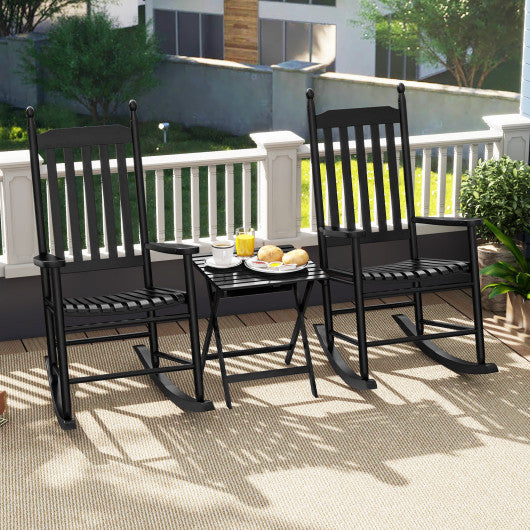 High-Back Acacia Wood Outdoor Rocking Chair with Solid Rocking Base-Black