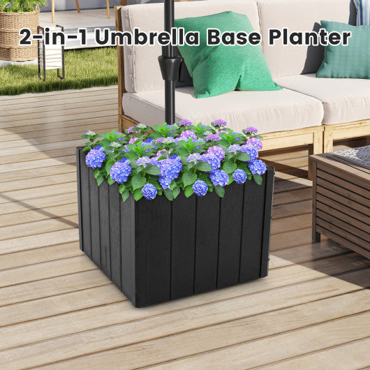 2-in-1 Outdoor Umbrella Base Planter Patio Umbrella Stand with Flower Box-Black