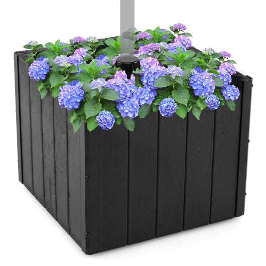 2-in-1 Outdoor Umbrella Base Planter Patio Umbrella Stand with Flower Box-Black
