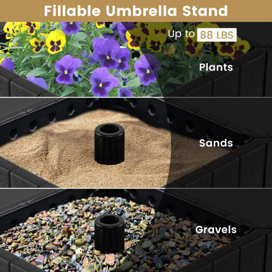 2-in-1 Outdoor Umbrella Base Planter Patio Umbrella Stand with Flower Box-Black