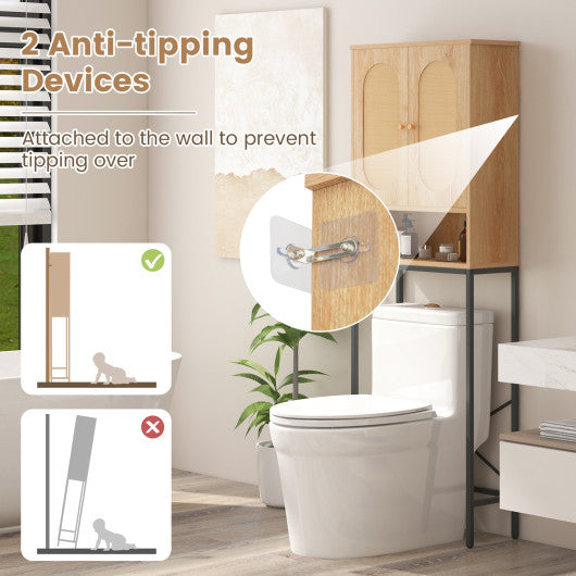 Over The Toilet Storage Cabinet with Rattan Doors and Shelves-Natural