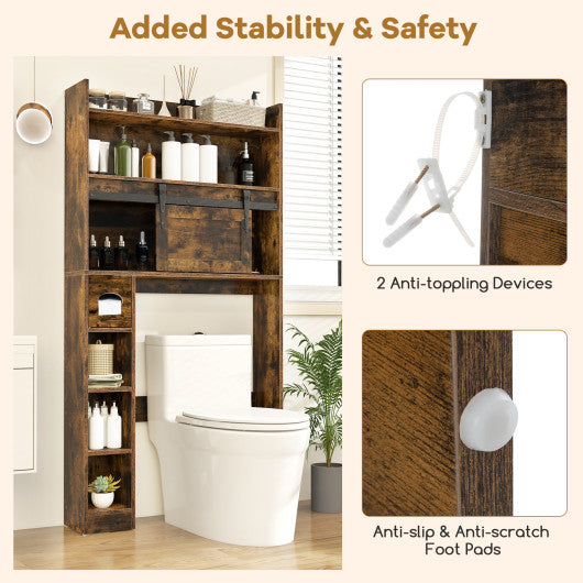 Over The Toilet Storage Cabinet with Sliding Barn Door and Adjustable Shelves-Rustic Brown