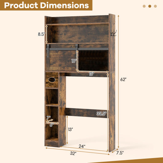 Over The Toilet Storage Cabinet with Sliding Barn Door and Adjustable Shelves-Rustic Brown