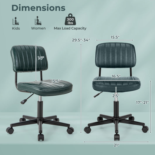 PU Leather Adjustable Office Chair Swivel Task Chair with Backrest-Green