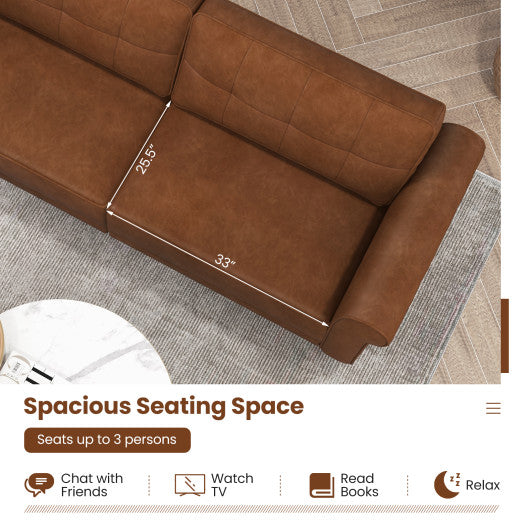 PU Leather Modern 3-Seater Sofa Couch with 2 Detachable Back Pillows-Brown