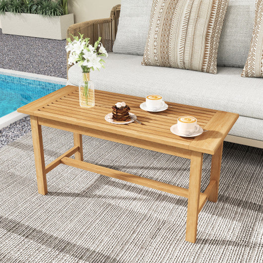 Patio Coffee Table 36 Inch Rectangular Outside Side Table with Slatted Tabletop