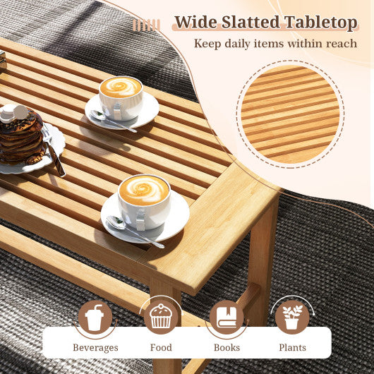 Patio Coffee Table 36 Inch Rectangular Outside Side Table with Slatted Tabletop