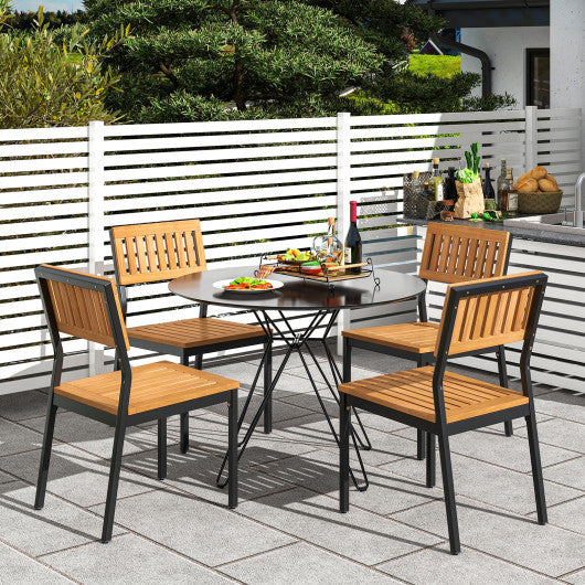 Patio Dining Chair Set of 2 with Metal and Acacia Wood Frame