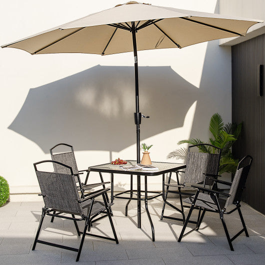 Patio Dining Set for 4 with Umbrella Hole-Gray