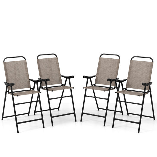 Patio Folding Bar Stool Set of 4 with Metal Frame and Footrest-Coffee