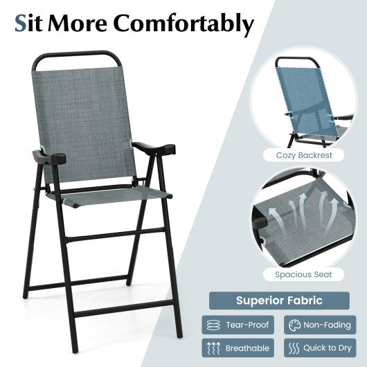 Patio Folding Bar Stool Set of 4 with Metal Frame and Footrest-Blue