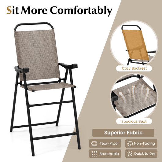 Patio Folding Bar Stool Set of 4 with Metal Frame and Footrest-Coffee