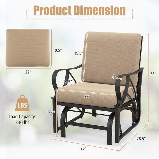 Patio Glider Rocking Chair with Thick Cushion and Curved Armrest-Tan