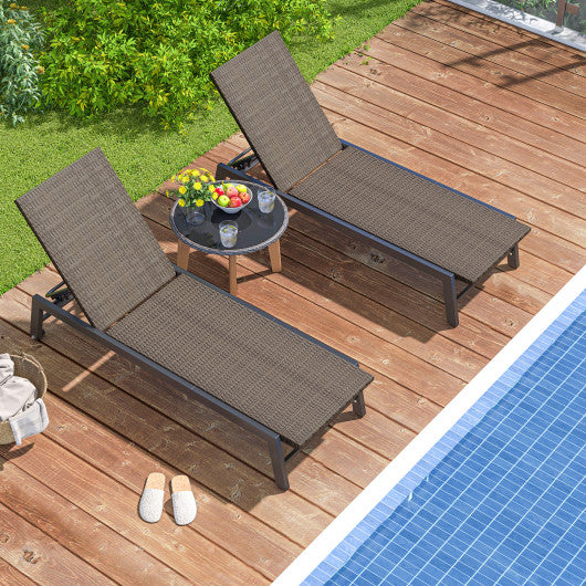 Patio PE Rattan Chaise Lounge with 5-Level Backrest and Wheels-Brown