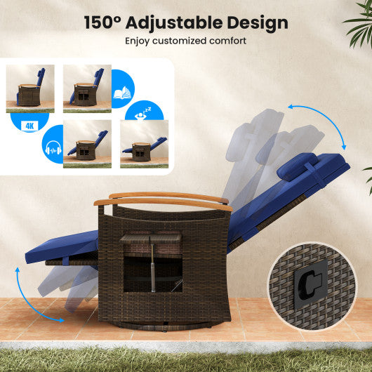Patio Rattan 360° Swivel Recliner Chair with Adjustable Backrest and Footrest-Navy