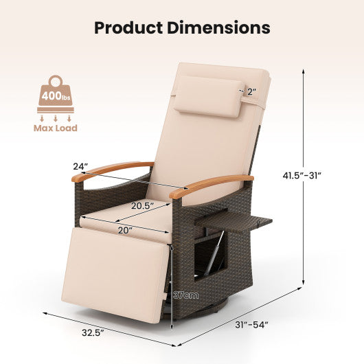 Patio Rattan 360° Swivel Recliner Chair with Adjustable Backrest and Footrest-Beige