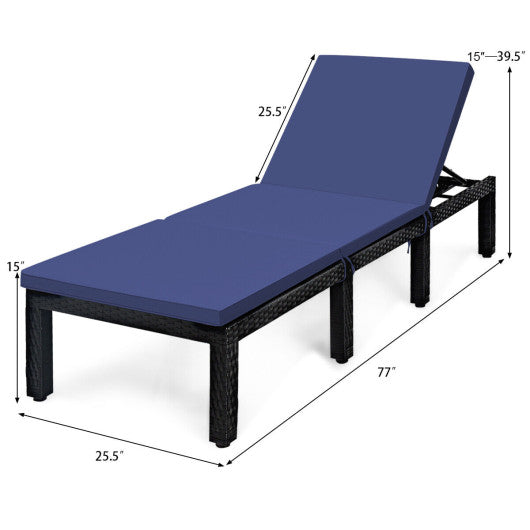 Patio Rattan Cushioned Height Adjustable Lounge Chair-Navy & Off White
