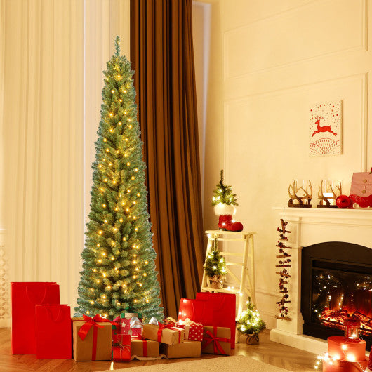 Pencil Christmas Tree with Memory Wire Branch Tips and Warm LED Lights-7FT