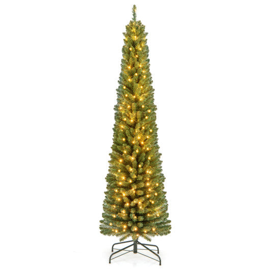 Pencil Christmas Tree with Memory Wire Branch Tips and Warm LED Lights-7FT