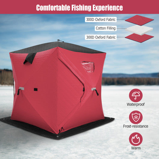 Portable 2 Person Ice Shanty with Cotton Padded Walls-Red