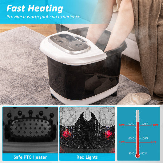 Portable All-In-One Heated Foot Spa Bath Motorized Massager-Black
