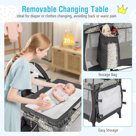 Portable Baby Nursery Center 4-in-1 Portable Travel Crib-Light Gray