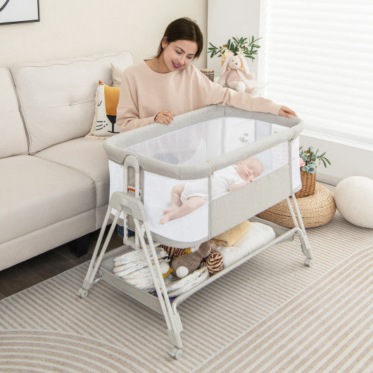 Baby Portable Bedside Sleeper with 7 Adjustable Heights-Gray