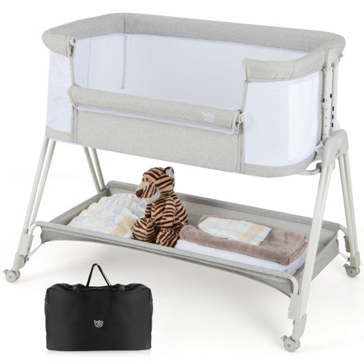 Baby Portable Bedside Sleeper with 7 Adjustable Heights-Gray