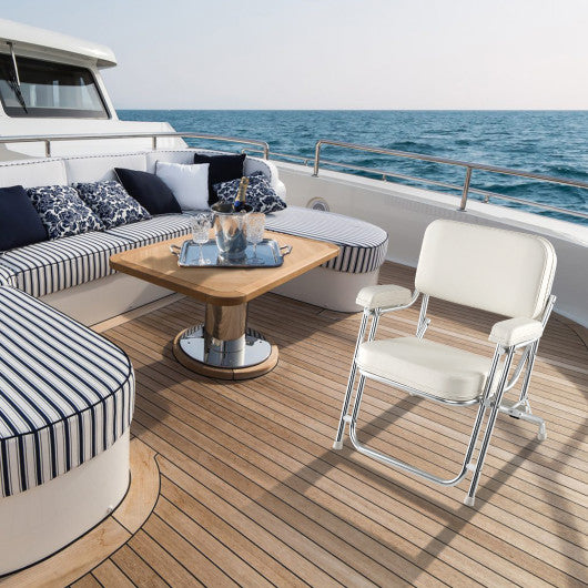 Portable Aluminum Boat Deck Beach Chair with Cushioned Seat-White
