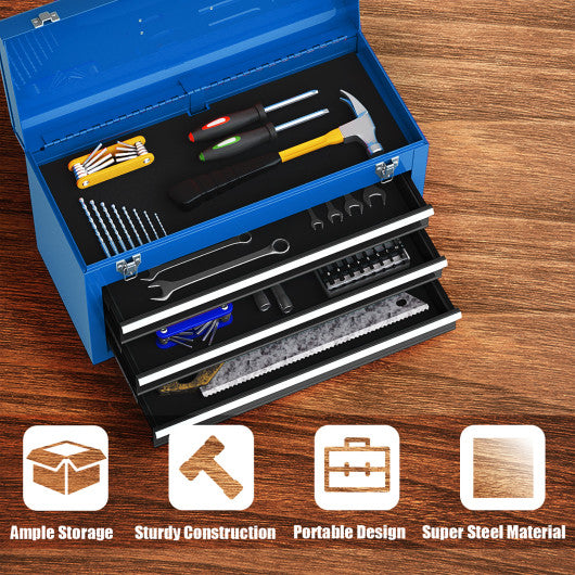 Portable Garage Mechanic Tool Cabinet Box with 3 Drawers-Blue