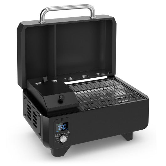 Outdoor Portable Tabletop Pellet Grill and Smoker with Digital Control System for BBQ-Black