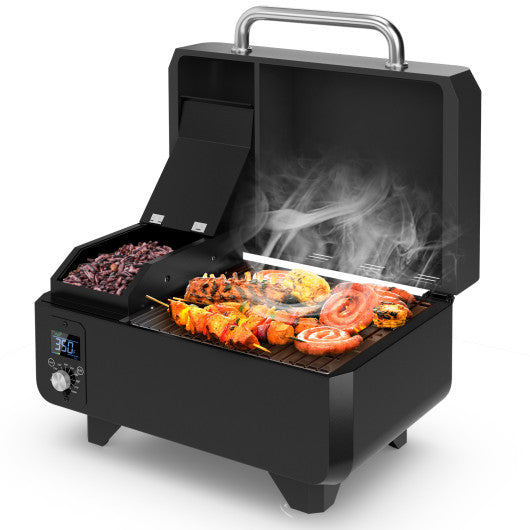 Outdoor Portable Tabletop Pellet Grill and Smoker with Digital Control System for BBQ-Black