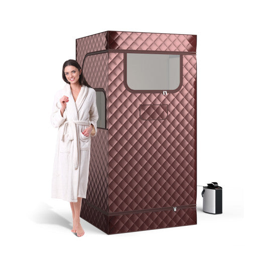 Portable Steam Sauna with 3L Steam Generator Remote Control Wood Foot Massager and Foldable Chair for Home-Coffee