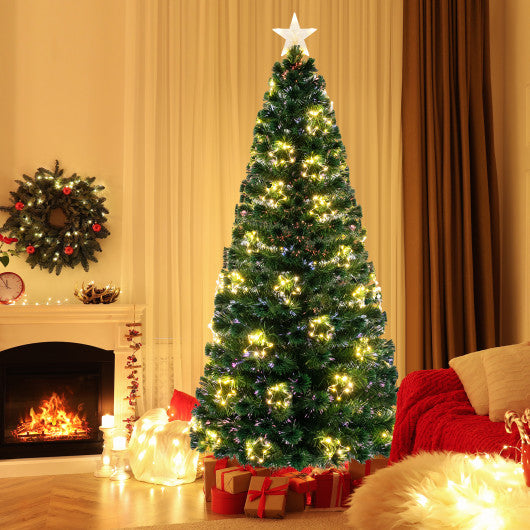 Pre-Lit Artificial Xmas Tree with Top Star and Branch Tips-7 FT
