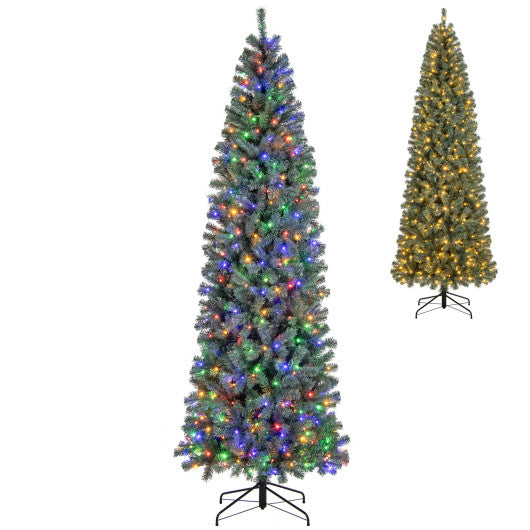 6.5/7.5 Feet Pre-Lit Blue Artificial Christmas Tree Slim with 9 Lighting Modes-9 ft