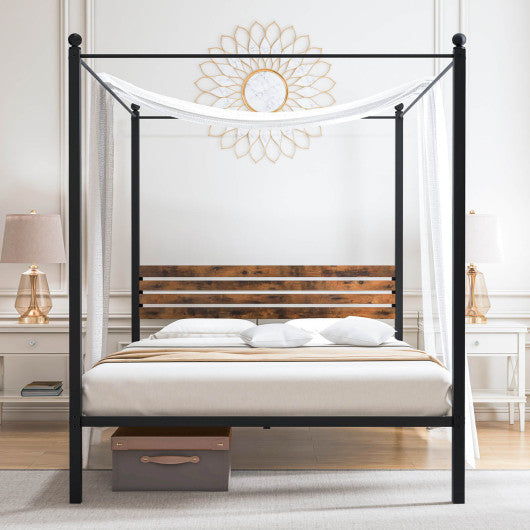 Queen Size Canopy Bed Frame with Under Bed Storage-Queen Size