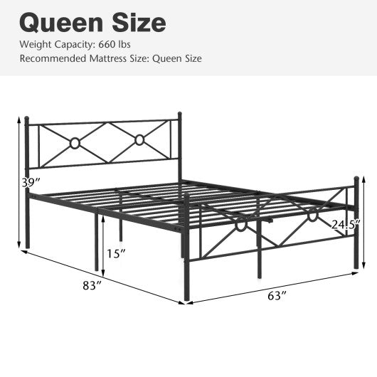 Full/Queen Size Metal Platform Bed Frame with Headboard and Footboard-Queen Size
