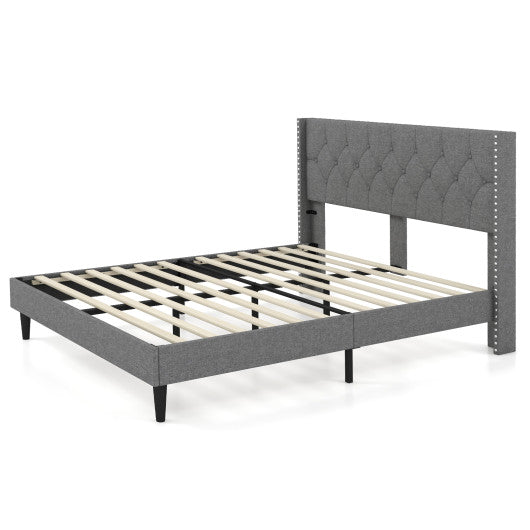 Full/Queen Size Upholstered Platform Bed with Button Tufted Headboard-Queen Size