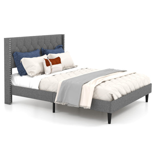 Full/Queen Size Upholstered Platform Bed with Button Tufted Headboard-Queen Size