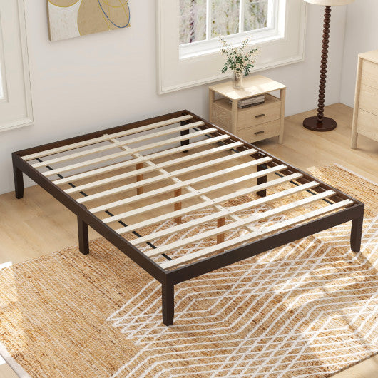 Queen Size Wood Bed Frame with Wooden Slats Support and Rubber Wood Legs-Espresso