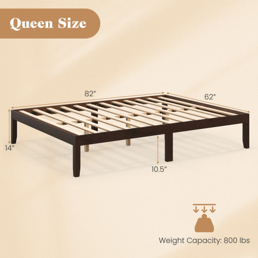 Queen Size Wood Bed Frame with Wooden Slats Support and Rubber Wood Legs-Espresso
