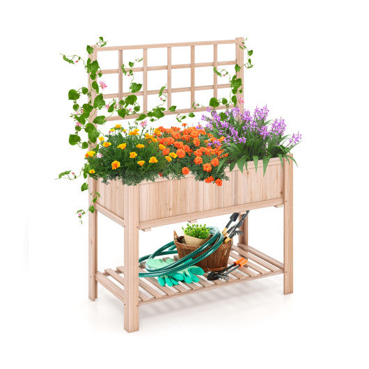 Raised Garden Bed Elevated Wooden Planter Box with Trellis