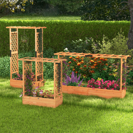 Raised Garden Bed with Side Trellis Hanging Roof and Planter Box-Orange